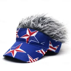Sale OUKU Men's Visor Hat with Spiked Wigs Fake Hair Visor Wig Men Sun Hat Baseball Cap Wig Hat Coffee Gray Polyester / Cotton Blend Print Fashion Casual Daily Independence Day American Flag Adjustable