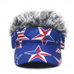 Sale OUKU Men's Visor Hat with Spiked Wigs Fake Hair Visor Wig Men Sun Hat Baseball Cap Wig Hat Coffee Gray Polyester / Cotton Blend Print Fashion Casual Daily Independence Day American Flag Adjustable