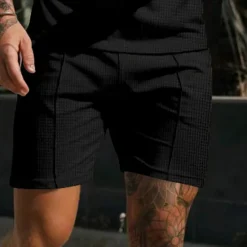 Best OUKU Men's Waffle Athletic Shorts Sweat Shorts Shorts Summer Shorts Pocket Drawstring Elastic Waist Plain Comfort Breathable Short Outdoor Sports Classic Casual Black White