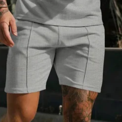 Best OUKU Men's Waffle Athletic Shorts Sweat Shorts Shorts Summer Shorts Pocket Drawstring Elastic Waist Plain Comfort Breathable Short Outdoor Sports Classic Casual Black White