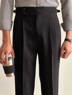 Hot OUKU Men's Waffle Graduation Dress Pants Naples Trousers Trousers Buttons Pocket Solid Colored Comfort Formal Party Work Fashion Classic Style Black White Micro-elastic