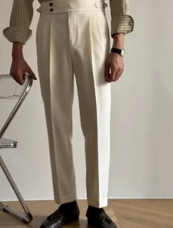 Hot OUKU Men's Waffle Graduation Dress Pants Naples Trousers Trousers Buttons Pocket Solid Colored Comfort Formal Party Work Fashion Classic Style Black White Micro-elastic
