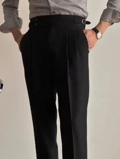 Hot OUKU Men's Waffle Graduation Dress Pants Naples Trousers Trousers Buttons Pocket Solid Colored Comfort Formal Party Work Fashion Classic Style Black White Micro-elastic