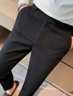 Best OUKU Men's Waffle Graduation Dress Pants Trousers Suit Pants Pocket Plain Comfort Breathable Outdoor Daily Going out Fashion Casual Black White
