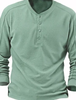 Clearance OUKU Men's Waffle Henley Shirt Henley Shirt Tee Top Long Sleeve Shirt Plain Henley Street Vacation Long Sleeve Clothing Apparel Fashion Designer Basic