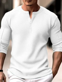 Clearance OUKU Men's Waffle Henley Shirt Henley Shirt Tee Top Long Sleeve Shirt Plain Henley Street Vacation Long Sleeve Clothing Apparel Fashion Designer Basic