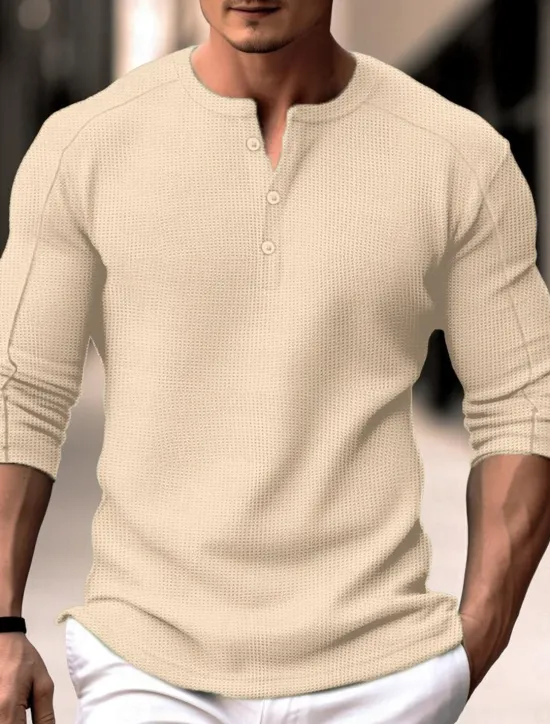 Clearance OUKU Men's Waffle Henley Shirt Henley Shirt Tee Top Long Sleeve Shirt Plain Henley Street Vacation Long Sleeve Clothing Apparel Fashion Designer Basic