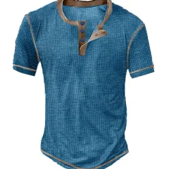 Best OUKU Men's Waffle Henley Shirt Tee Short Sleeve Plaid Checkered Fashion Designer Comfortable Buttons Henley Outdoor Casual Daily Summer Black White Yellow Henley T-Shirt