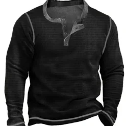 Sale OUKU Men's Waffle Henley Shirt Tee Long Sleeve Shirt Plain Henley Outdoor Casual Long Sleeve Button Clothing Apparel Fashion Designer Comfortable