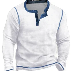 Sale OUKU Men's Waffle Henley Shirt Tee Long Sleeve Shirt Plain Henley Outdoor Casual Long Sleeve Button Clothing Apparel Fashion Designer Comfortable