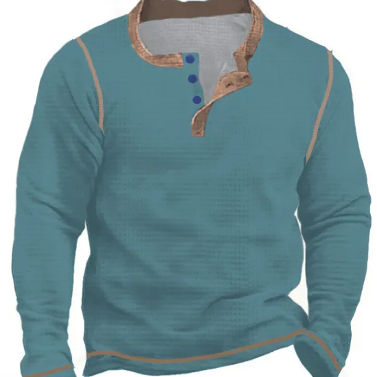 Sale OUKU Men's Waffle Henley Shirt Tee Long Sleeve Shirt Plain Henley Outdoor Casual Long Sleeve Button Clothing Apparel Fashion Designer Comfortable