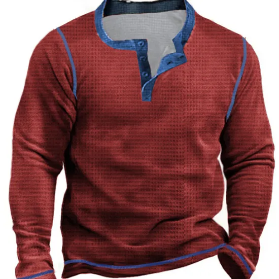 Sale OUKU Men's Waffle Henley Shirt Tee Long Sleeve Shirt Plain Henley Outdoor Casual Long Sleeve Button Clothing Apparel Fashion Designer Comfortable