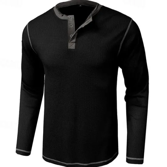 Sale OUKU Men's Waffle Henley Shirt Tee Long Sleeve Shirt Plain Henley Outdoor Casual Long Sleeve Button Clothing Apparel Fashion Designer Comfortable