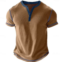 Hot OUKU Men's Waffle Henley Shirt Tee Short Sleeve Solid Color Vintage Buttons Henley Outdoor Casual Daily Summer Black White Yellow Henley T-Shirt