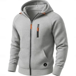 Sale OUKU Men's Waffle Hoodies Full Zip Hoodie Tactical Hoodie Black Khaki Light Grey Hooded Plain Zipper Pocket Work Sports & Outdoor Casual Streetwear Basic Casual Spring & Fall Cross-Seasons Clothing
