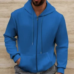 Best OUKU Men's Waffle Hoodies Hoodie Full Zip Hoodie Black White Royal Blue Beige Gray Hooded Plain Pocket Sports & Outdoor Daily Holiday Streetwear Cool Casual Spring & Fall Clothing Apparel Hoodies