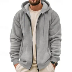 Online OUKU Men's Waffle Hoodies Zip Up Hoodie Hoodie Fleece Hoodie Black Army Green Navy Blue Khaki Gray Hooded Plain Pocket Sports & Outdoor Daily Holiday Streetwear Basic Casual Fall & Winter Clothing Apparel