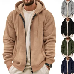 Online OUKU Men's Waffle Hoodies Zip Up Hoodie Hoodie Fleece Hoodie Black Army Green Navy Blue Khaki Gray Hooded Plain Pocket Sports & Outdoor Daily Holiday Streetwear Basic Casual Fall & Winter Clothing Apparel
