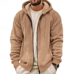 Online OUKU Men's Waffle Hoodies Zip Up Hoodie Hoodie Fleece Hoodie Black Army Green Navy Blue Khaki Gray Hooded Plain Pocket Sports & Outdoor Daily Holiday Streetwear Basic Casual Fall & Winter Clothing Apparel
