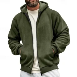 Online OUKU Men's Waffle Hoodies Zip Up Hoodie Hoodie Fleece Hoodie Black Army Green Navy Blue Khaki Gray Hooded Plain Pocket Sports & Outdoor Daily Holiday Streetwear Basic Casual Fall & Winter Clothing Apparel