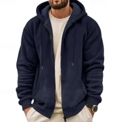 Online OUKU Men's Waffle Hoodies Zip Up Hoodie Hoodie Fleece Hoodie Black Army Green Navy Blue Khaki Gray Hooded Plain Pocket Sports & Outdoor Daily Holiday Streetwear Basic Casual Fall & Winter Clothing Apparel
