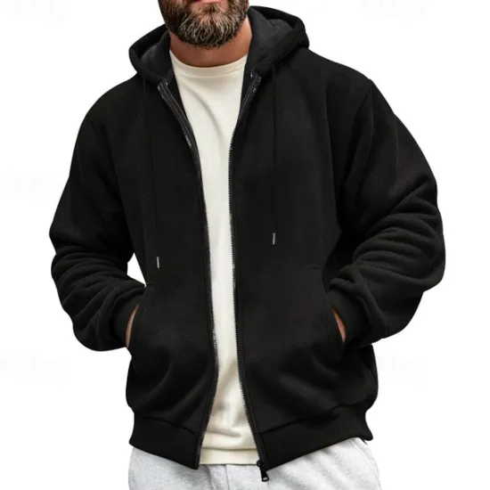 Online OUKU Men's Waffle Hoodies Zip Up Hoodie Hoodie Fleece Hoodie Black Army Green Navy Blue Khaki Gray Hooded Plain Pocket Sports & Outdoor Daily Holiday Streetwear Basic Casual Fall & Winter Clothing Apparel