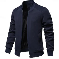Hot OUKU Men's Waffle Jacket Casual Jacket Casual Daily Sexy Spring & Fall Solid / Plain Color Casual Standing Collar Regular Apricot Black Light Green Khaki Army Green Jacket