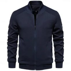 Hot OUKU Men's Waffle Jacket Casual Jacket Casual Daily Sexy Spring & Fall Solid / Plain Color Casual Standing Collar Regular Apricot Black Light Green Khaki Army Green Jacket