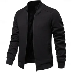 Hot OUKU Men's Waffle Jacket Casual Jacket Casual Daily Sexy Spring & Fall Solid / Plain Color Casual Standing Collar Regular Apricot Black Light Green Khaki Army Green Jacket