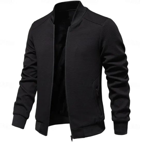 Hot OUKU Men's Waffle Jacket Casual Jacket Casual Daily Sexy Spring & Fall Solid / Plain Color Casual Standing Collar Regular Apricot Black Light Green Khaki Army Green Jacket