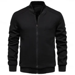 Hot OUKU Men's Waffle Jacket Casual Jacket Casual Daily Sexy Spring & Fall Solid / Plain Color Casual Standing Collar Regular Apricot Black Light Green Khaki Army Green Jacket