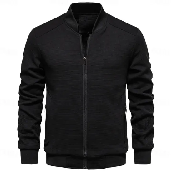 Hot OUKU Men's Waffle Jacket Casual Jacket Casual Daily Sexy Spring & Fall Solid / Plain Color Casual Standing Collar Regular Apricot Black Light Green Khaki Army Green Jacket