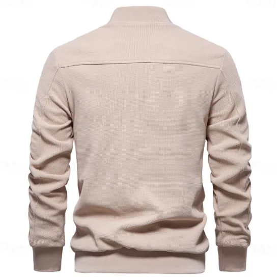 Hot OUKU Men's Waffle Jacket Casual Jacket Casual Daily Sexy Spring & Fall Solid / Plain Color Casual Standing Collar Regular Apricot Black Light Green Khaki Army Green Jacket