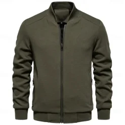 Hot OUKU Men's Waffle Jacket Casual Jacket Casual Daily Sexy Spring & Fall Solid / Plain Color Casual Standing Collar Regular Apricot Black Light Green Khaki Army Green Jacket