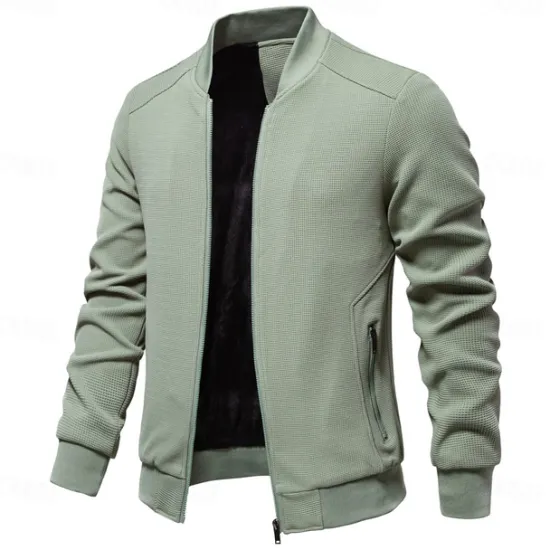 Hot OUKU Men's Waffle Jacket Casual Jacket Casual Daily Sexy Spring & Fall Solid / Plain Color Casual Standing Collar Regular Apricot Black Light Green Khaki Army Green Jacket