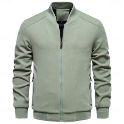 Hot OUKU Men's Waffle Jacket Casual Jacket Casual Daily Sexy Spring & Fall Solid / Plain Color Casual Standing Collar Regular Apricot Black Light Green Khaki Army Green Jacket