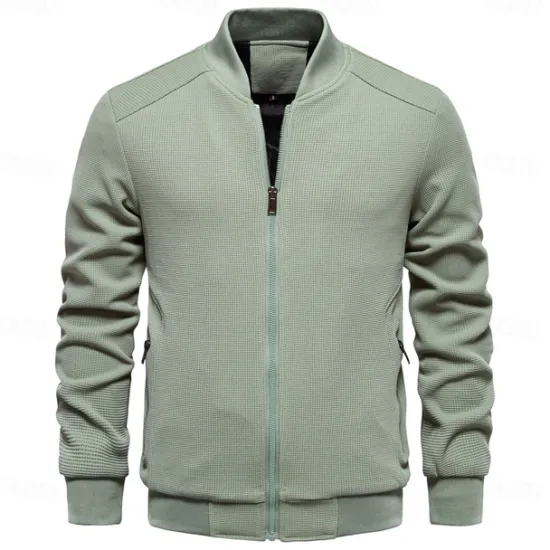 Hot OUKU Men's Waffle Jacket Casual Jacket Casual Daily Sexy Spring & Fall Solid / Plain Color Casual Standing Collar Regular Apricot Black Light Green Khaki Army Green Jacket