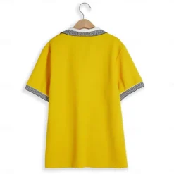 Sale OUKU Men's Waffle Polo Shirt Business Polo Work Casual Lapel Ribbed Polo Collar Short Sleeve Modern Old Money Style Color Block Patchwork Button Spring & Summer Regular Fit Light Yellow Dark red Black