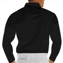 Sale OUKU Men's Waffle Polo Shirt Golf Shirt Work Casual Lapel Long Sleeve Basic Modern Solid Color Button Spring & Fall Regular Fit Black White Yellow Red Light Grey Light Blue Waffle Polo Shirt