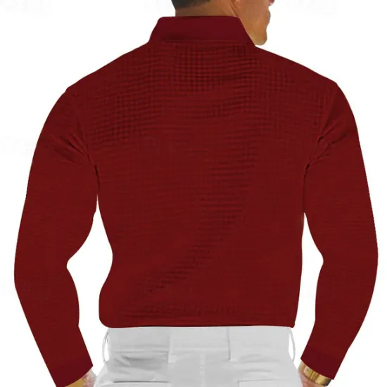Sale OUKU Men's Waffle Polo Shirt Golf Shirt Work Casual Lapel Long Sleeve Basic Modern Solid Color Button Spring & Fall Regular Fit Black White Yellow Red Light Grey Light Blue Waffle Polo Shirt