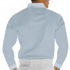 Sale OUKU Men's Waffle Polo Shirt Golf Shirt Work Casual Lapel Long Sleeve Basic Modern Solid Color Button Spring & Fall Regular Fit Black White Yellow Red Light Grey Light Blue Waffle Polo Shirt
