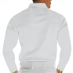Sale OUKU Men's Waffle Polo Shirt Golf Shirt Work Casual Lapel Long Sleeve Basic Modern Solid Color Button Spring & Fall Regular Fit Black White Yellow Red Light Grey Light Blue Waffle Polo Shirt