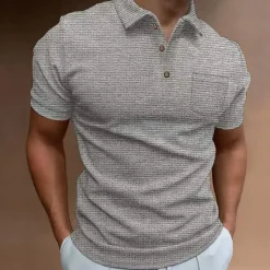 OUKU Men's Waffle Polo Shirt Golf Shirt Casual Daily Polo Collar Classic Short Sleeve Fashion Modern Solid Colored Pocket Button Front Spring & Summer Regular Fit Black White Blue Khaki Gray Waffle Polo