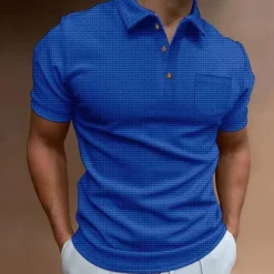 OUKU Men's Waffle Polo Shirt Golf Shirt Casual Daily Polo Collar Classic Short Sleeve Fashion Modern Solid Colored Pocket Button Front Spring & Summer Regular Fit Black White Blue Khaki Gray Waffle Polo