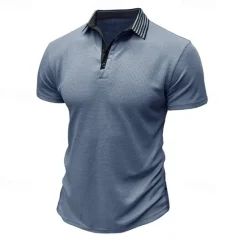OUKU Men's Waffle Polo Shirt Golf Shirt Casual Holiday Lapel Ribbed Polo Collar Short Sleeve Fashion Basic Plain Button Soft Summer Spring Regular Fit Army Green Black White Burgundy Navy Blue Khaki