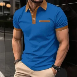 Hot OUKU Men's Waffle Polo Shirt Golf Shirt Work Casual Lapel Short Sleeve Basic Modern Color Block Patchwork Button Spring & Summer Regular Fit Black White Blue Khaki Gray Waffle Polo Shirt
