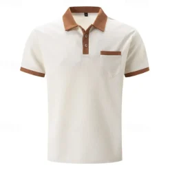 Hot OUKU Men's Waffle Polo Shirt Golf Shirt Work Casual Lapel Short Sleeve Basic Modern Color Block Patchwork Button Spring & Summer Regular Fit Black White Blue Khaki Gray Waffle Polo Shirt