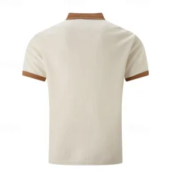 Hot OUKU Men's Waffle Polo Shirt Golf Shirt Work Casual Lapel Short Sleeve Basic Modern Color Block Patchwork Button Spring & Summer Regular Fit Black White Blue Khaki Gray Waffle Polo Shirt