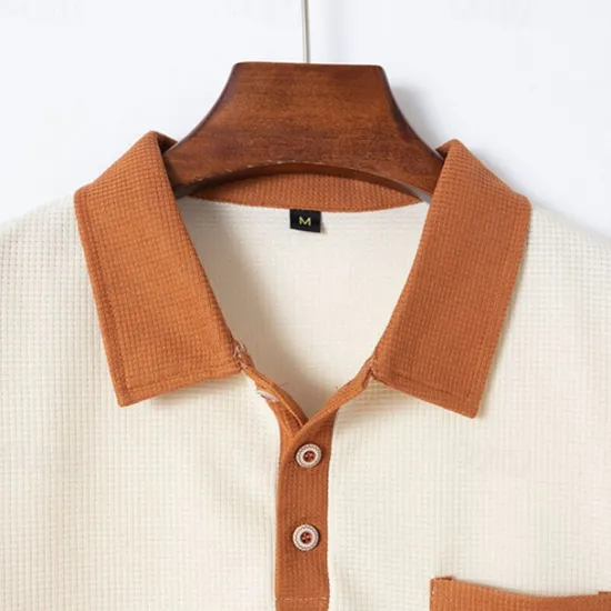 Hot OUKU Men's Waffle Polo Shirt Golf Shirt Work Casual Lapel Short Sleeve Basic Modern Color Block Patchwork Button Spring & Summer Regular Fit Black White Blue Khaki Gray Waffle Polo Shirt