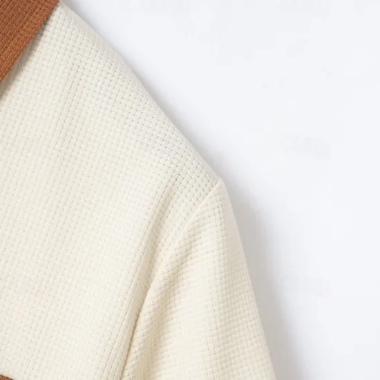 Hot OUKU Men's Waffle Polo Shirt Golf Shirt Work Casual Lapel Short Sleeve Basic Modern Color Block Patchwork Button Spring & Summer Regular Fit Black White Blue Khaki Gray Waffle Polo Shirt